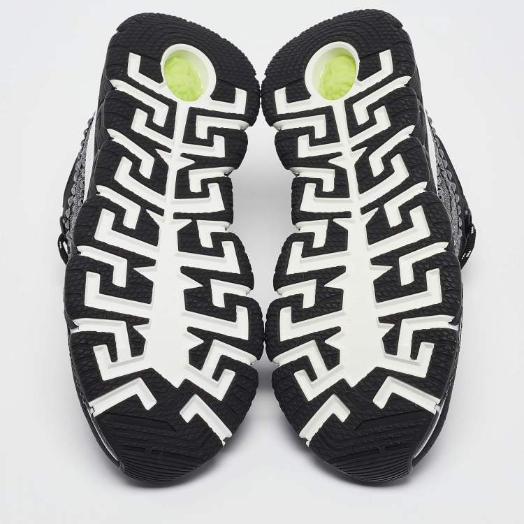 Pre Owned Versace Black Lurex Fabric and Leather Trigreca Sneakers Size 38