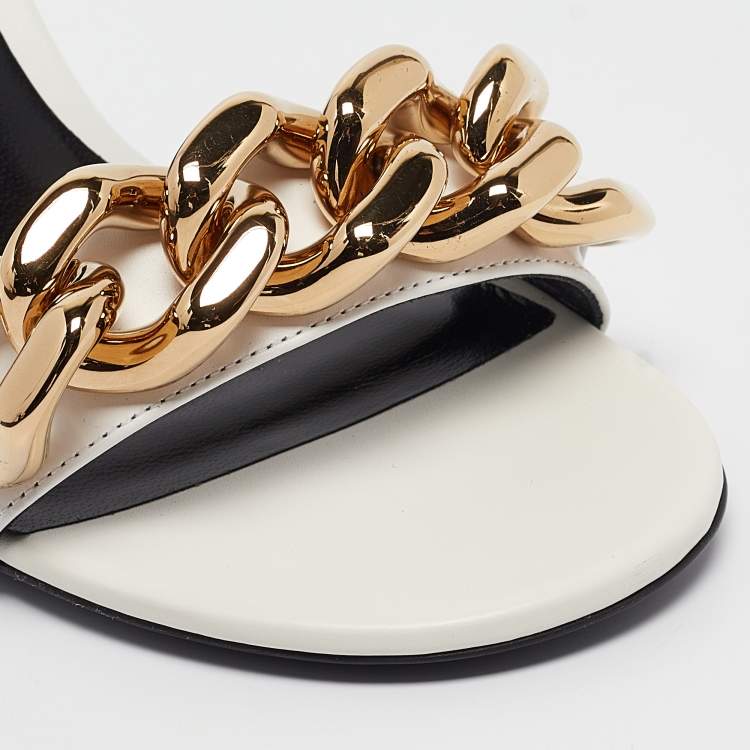 Pre Owned Versace White Leather Medusa Chain Slide Sandals Size 38.5