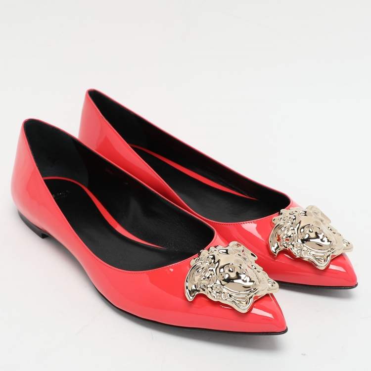 Pre Owned Versace Pink Patent Leather Medusa Ballet Flats Size 38.5