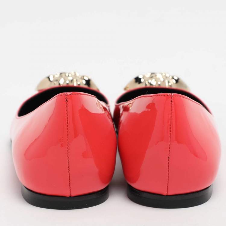 Pre Owned Versace Pink Patent Leather Medusa Ballet Flats Size 38.5