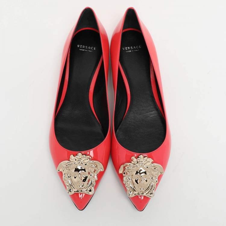 Pre Owned Versace Pink Patent Leather Medusa Ballet Flats Size 38.5