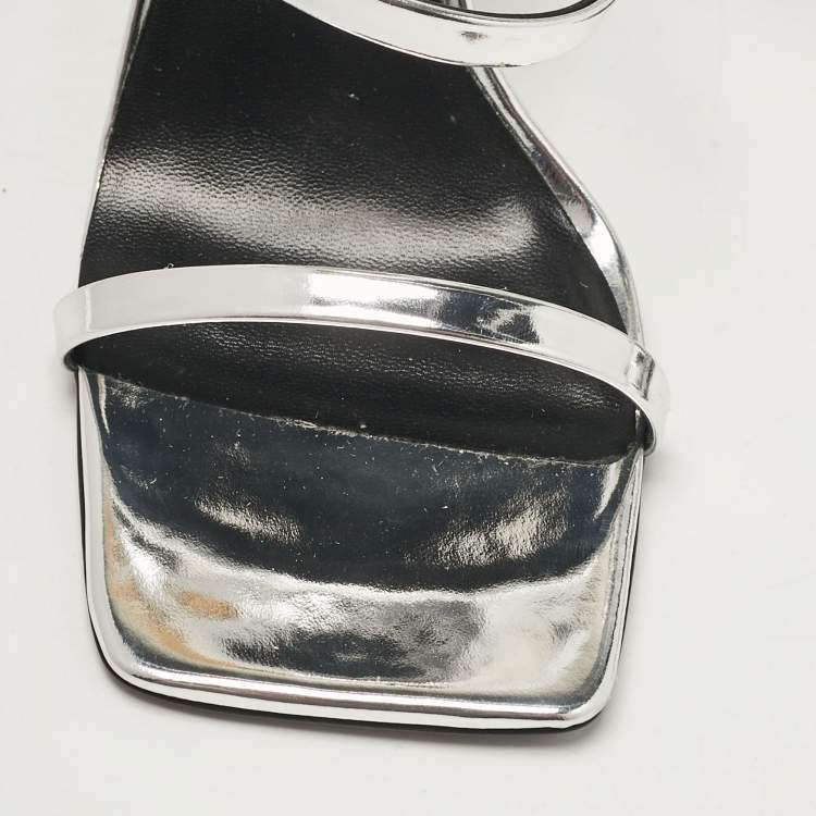 Pre Owned Versace Silver Leather Safety Pin Ankle Strap Sandals Size 39