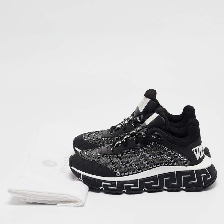 Pre Owned Versace Black Leather Trigreca Lace Up Sneakers Size 35