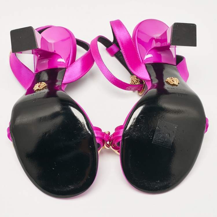 Pre Owned Versace Pink Satin Medusa Ankle Strap Sandals Size 36