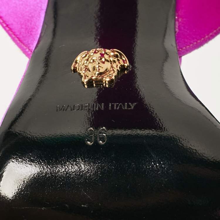 Pre Owned Versace Pink Satin Medusa Ankle Strap Sandals Size 36