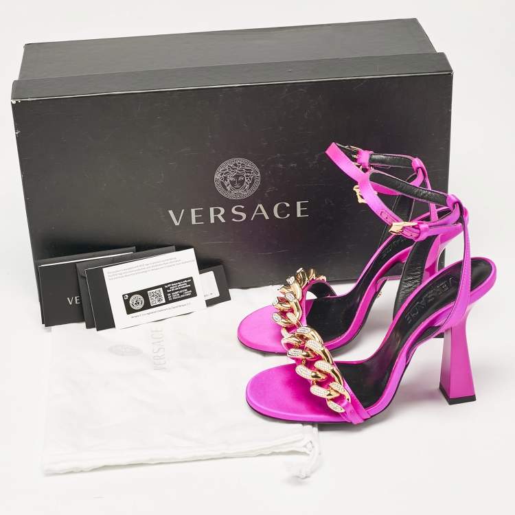 Pre Owned Versace Pink Satin Medusa Ankle Strap Sandals Size 36