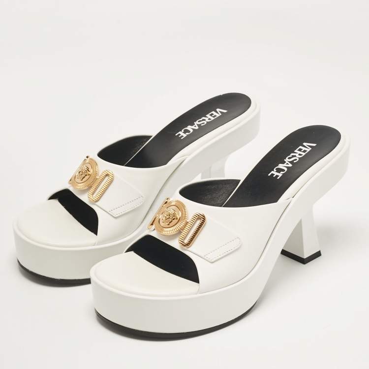 Versace White Leather Medusa Biggie Mules Size 39 Versace | TLC