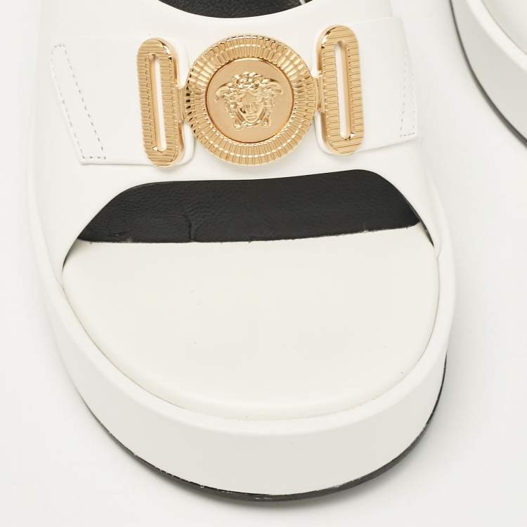 Pre Owned Versace White Leather Medusa Biggie Mules Size 39