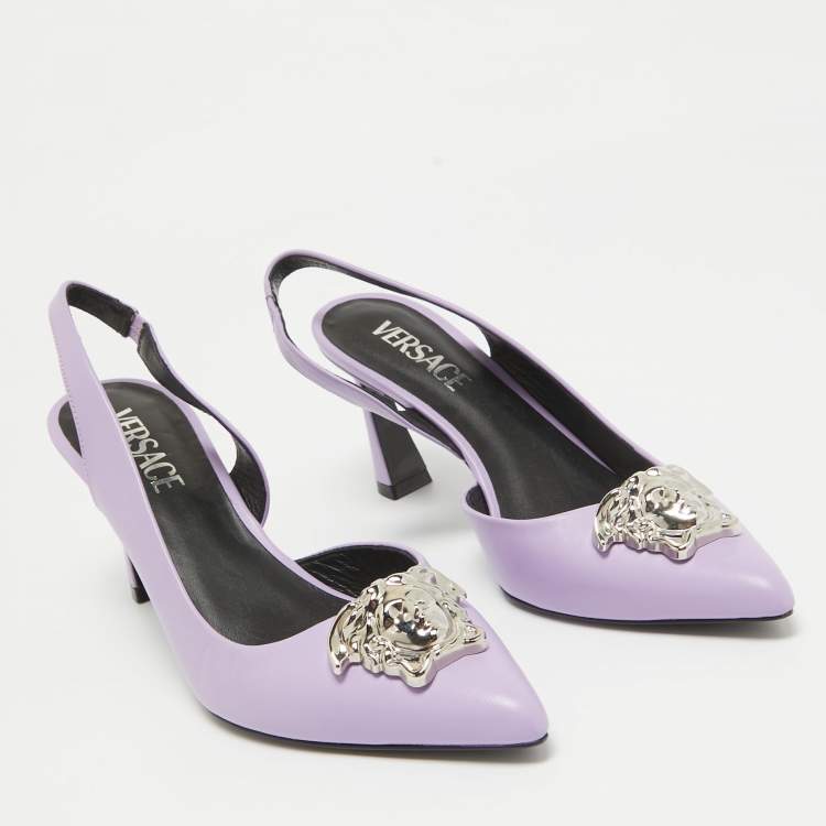 Pre Owned Versace Purple Leather Medusa Slingback D'orsay Pumps Size 37