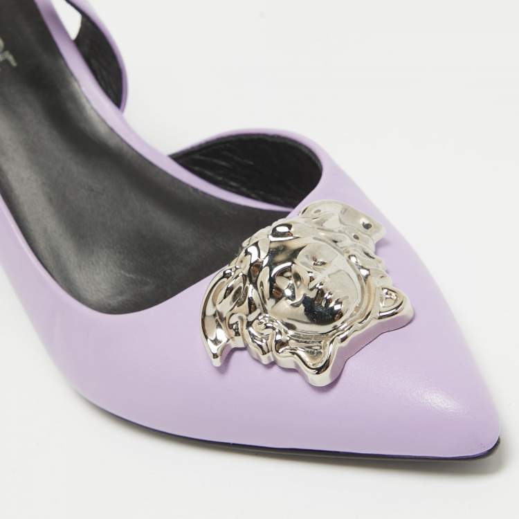 Pre Owned Versace Purple Leather Medusa Slingback D'orsay Pumps Size 37