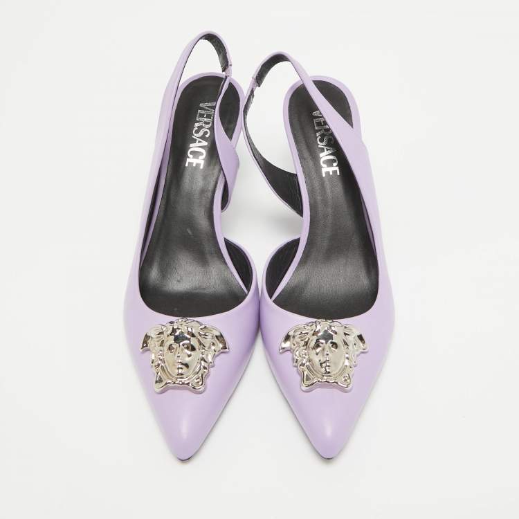 Pre Owned Versace Purple Leather Medusa Slingback D'orsay Pumps Size 37