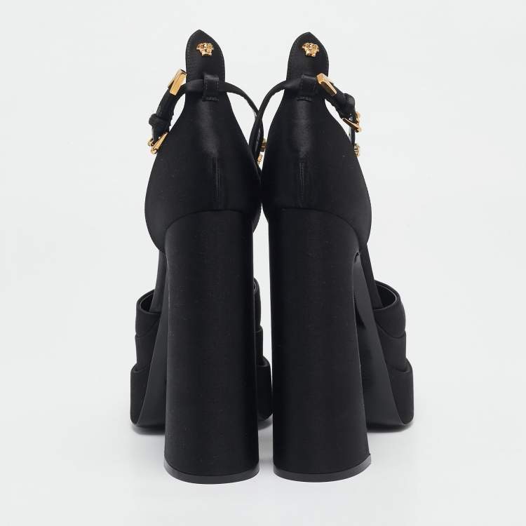 Pre Owned Versace Black Satin Medusa Aevitas Double Platform Pumps Size 41