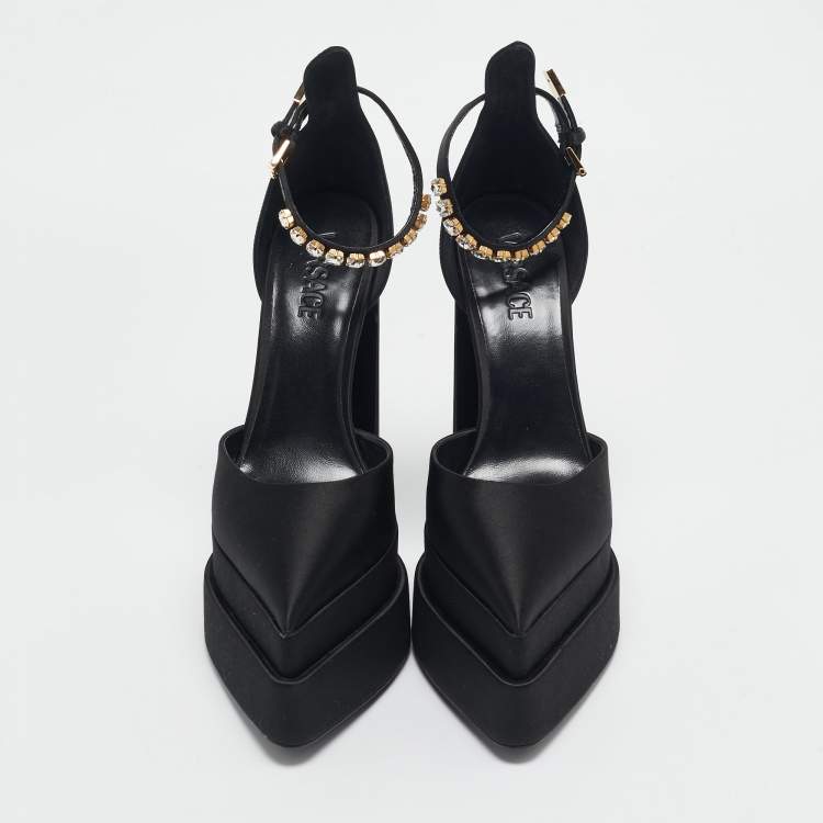 Pre Owned Versace Black Satin Medusa Aevitas Double Platform Pumps Size 41