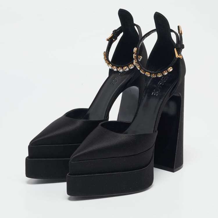 Pre Owned Versace Black Satin Medusa Aevitas Double Platform Pumps Size 41