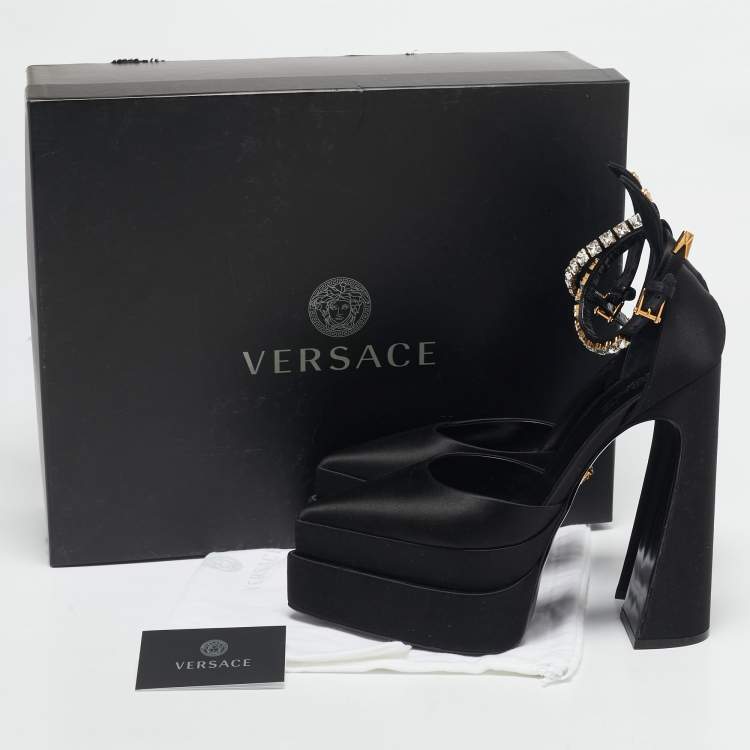 Pre Owned Versace Black Satin Medusa Aevitas Double Platform Pumps Size 41