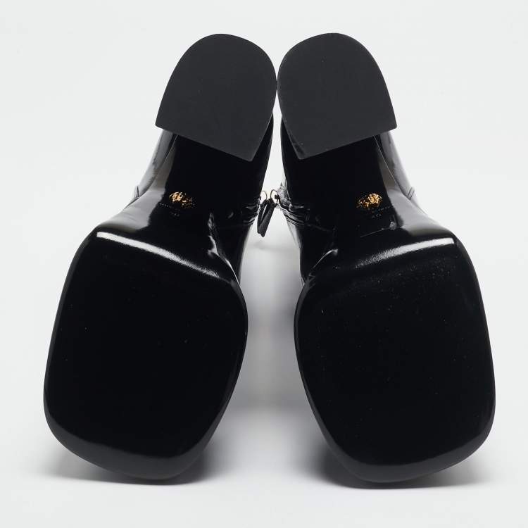 Pre Owned Versace Black Patent Leather Aevitas Double Platform Boots Size 40