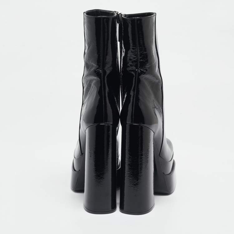 Pre Owned Versace Black Patent Leather Aevitas Double Platform Boots Size 40