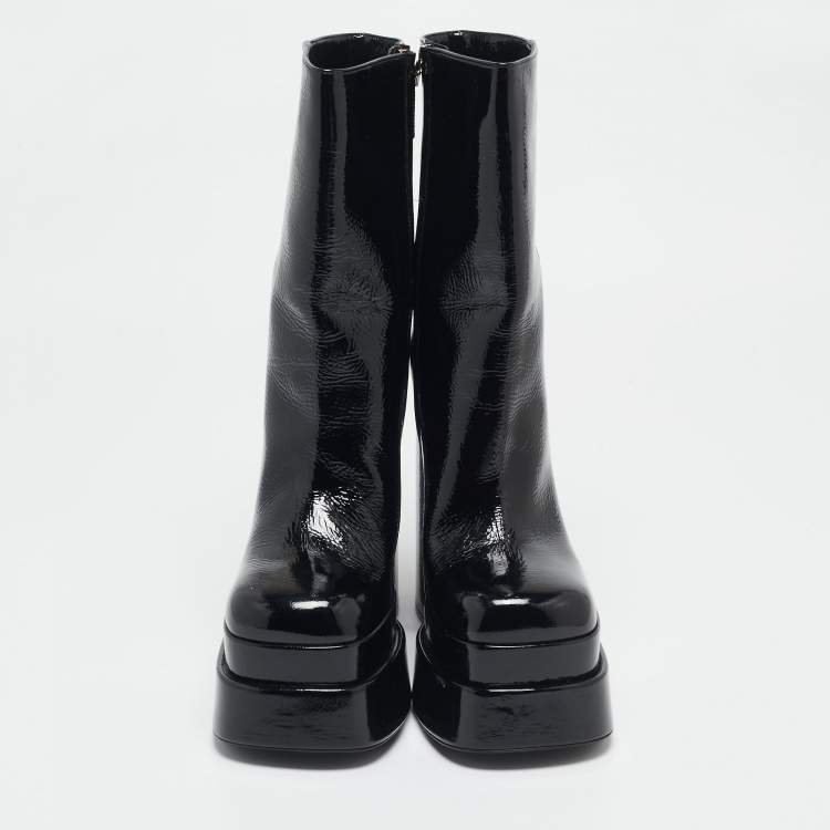 Pre Owned Versace Black Patent Leather Aevitas Double Platform Boots Size 40
