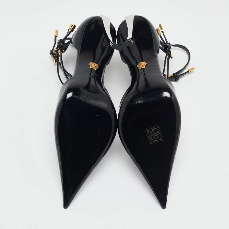 Pre Owned Versace Black Brushed Leather Pin-Point Pumps Size 41