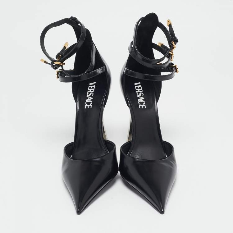 Pre Owned Versace Black Brushed Leather Pin-Point Pumps Size 41
