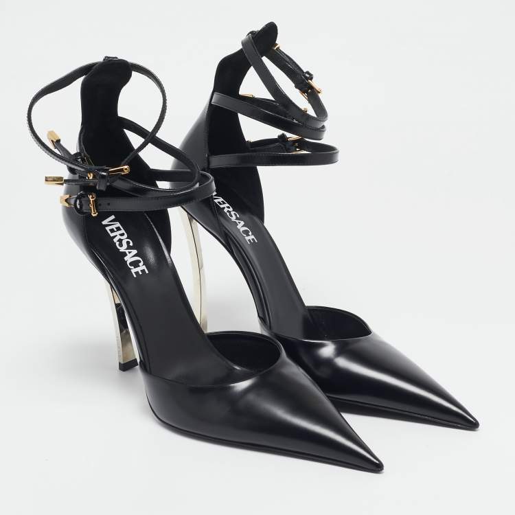 Pre Owned Versace Black Brushed Leather Pin-Point Pumps Size 41