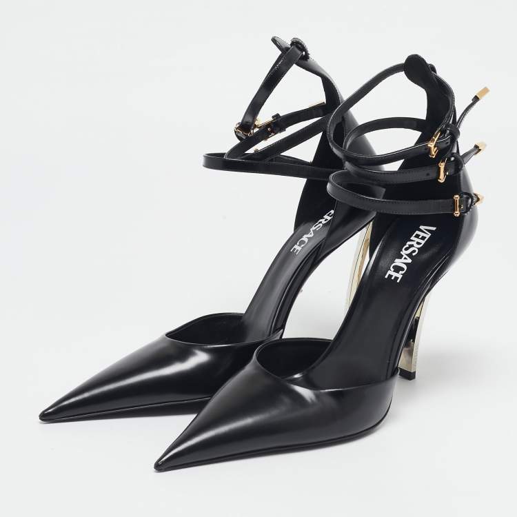 Pre Owned Versace Black Brushed Leather Pin-Point Pumps Size 41