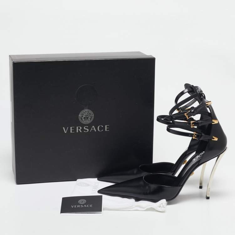 Pre Owned Versace Black Brushed Leather Pin-Point Pumps Size 41