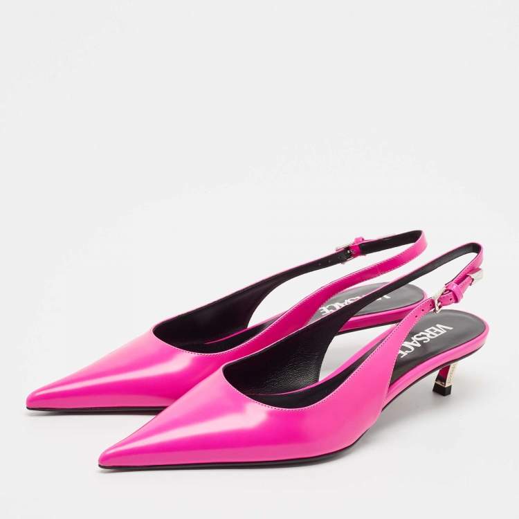 Pre Owned Versace Pink Brushed Leather Pin-Point Slingback Pumps Size 38