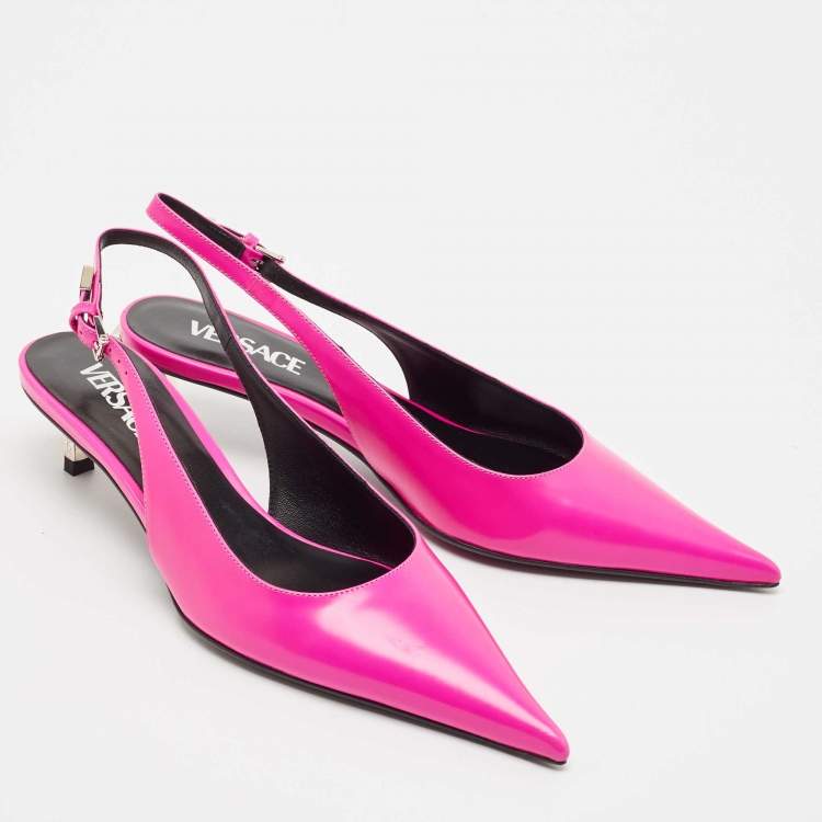 Pre Owned Versace Pink Brushed Leather Pin-Point Slingback Pumps Size 38