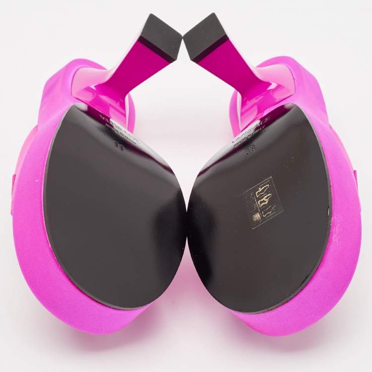 Pre Owned Versace Fuchsia Satin Medusa Biggie Mules Size 38