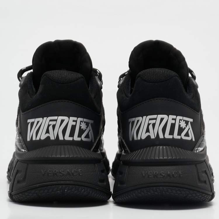 Pre Owned Versace Black Leather and Canvas Trigreca Sneakers Size 35