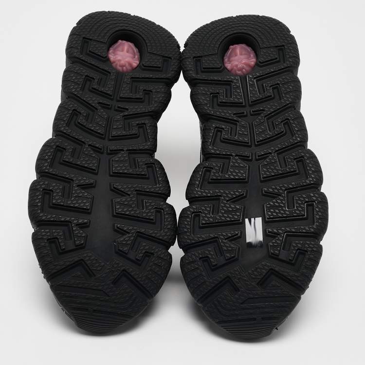 Pre Owned Versace Black Leather and Canvas Trigreca Sneakers Size 35