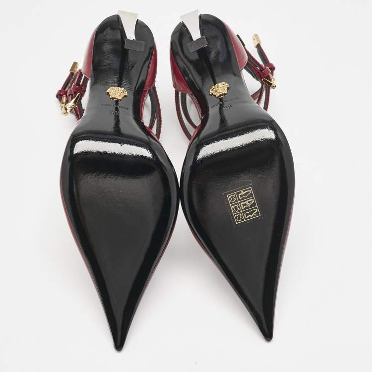 Pre Owned Versace Burgundy Brushed Leather Pin-Point Ankle Strap Pumps Size 36
