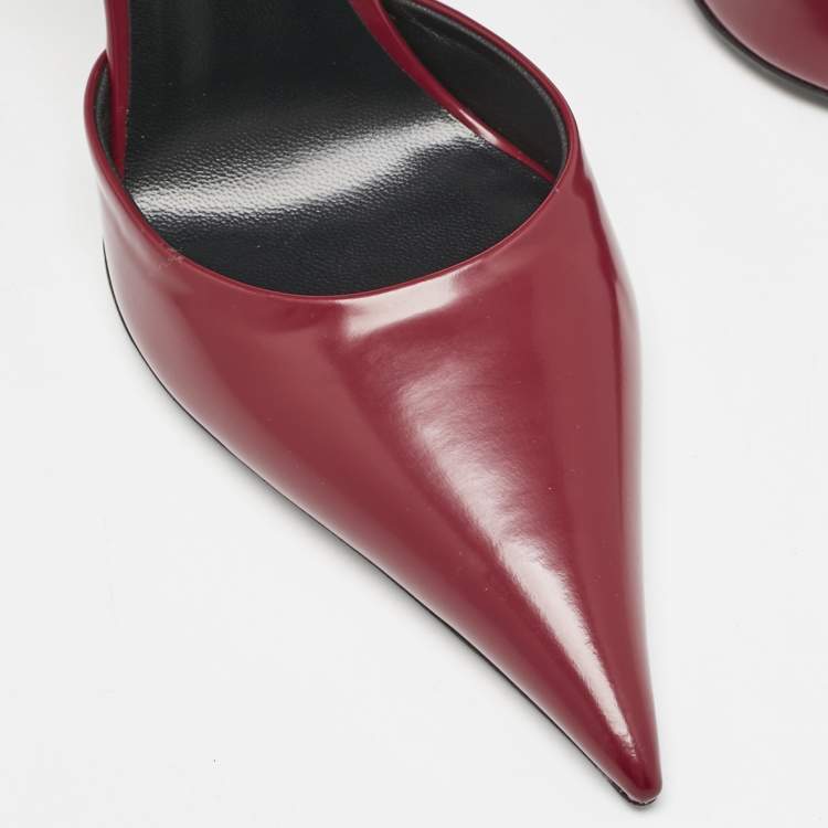 Pre Owned Versace Burgundy Brushed Leather Pin-Point Ankle Strap Pumps Size 36