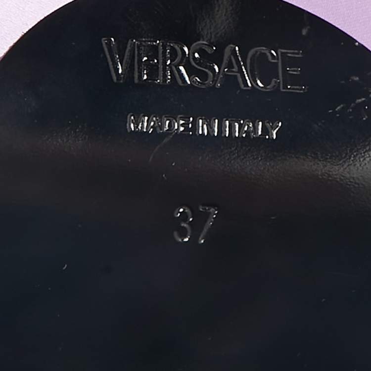 Pre Owned Versace Purple Satin Medusa Biggie Mules Size 37