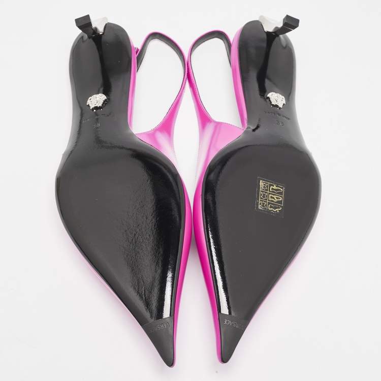 Pre Owned Versace Pink Brushed Leather Pin-Point Slingback Pumps Size 38