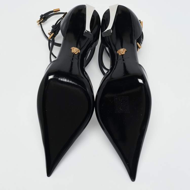 Pre Owned Versace Black Brushed Leather Pin-Point Ankle Strap Pumps Size 39