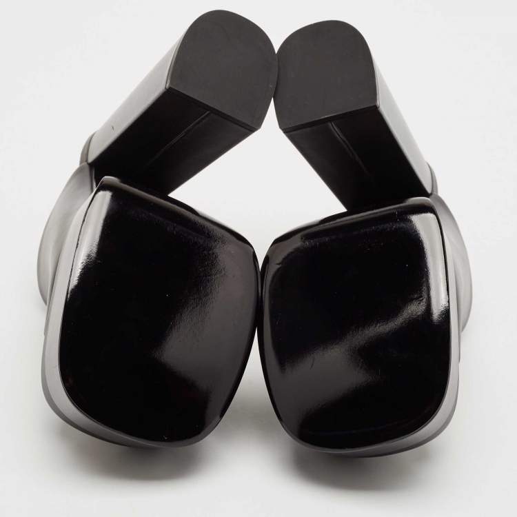 Pre Owned Versace Black Leather Platform Mules Size 41