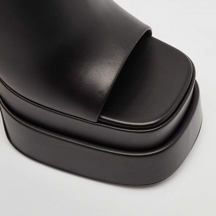 Pre Owned Versace Black Leather Platform Mules Size 41