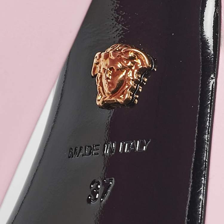 Pre Owned Versace Light Pink Leather Platform Mules Size 37