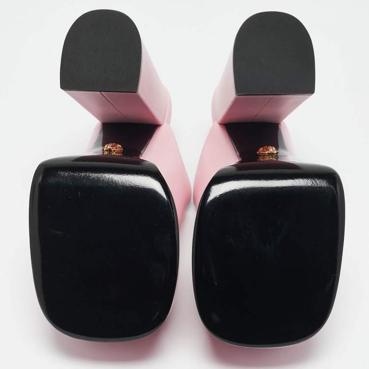 Pre Owned Versace Light Pink Leather Platform Mules Size 37