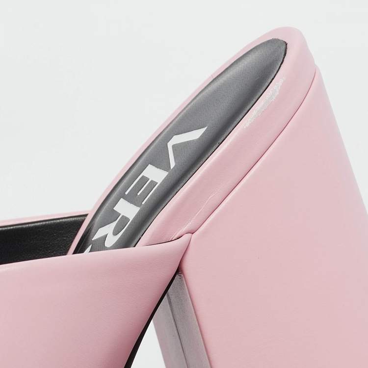 Pre Owned Versace Light Pink Leather Platform Mules Size 37