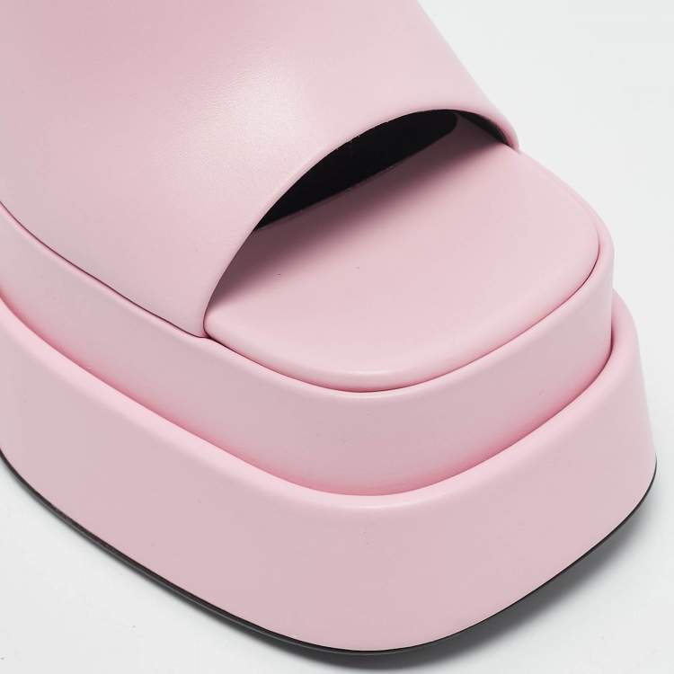 Pre Owned Versace Light Pink Leather Platform Mules Size 37