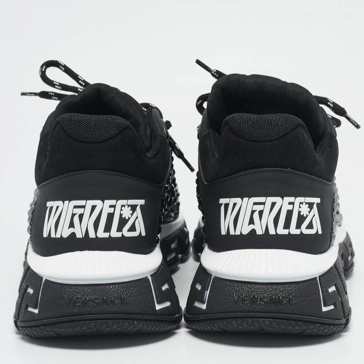 Pre Owned Versace Black/Grey Leather and Lurex Fabric Trigreca Sneakers Size 40