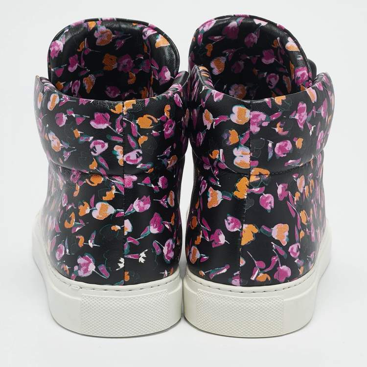 Pre Owned Versace Multicolor Printed Leather Medusa Strap High Top Sneakers Size 40