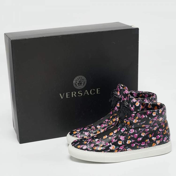 Pre Owned Versace Multicolor Printed Leather Medusa Strap High Top Sneakers Size 40