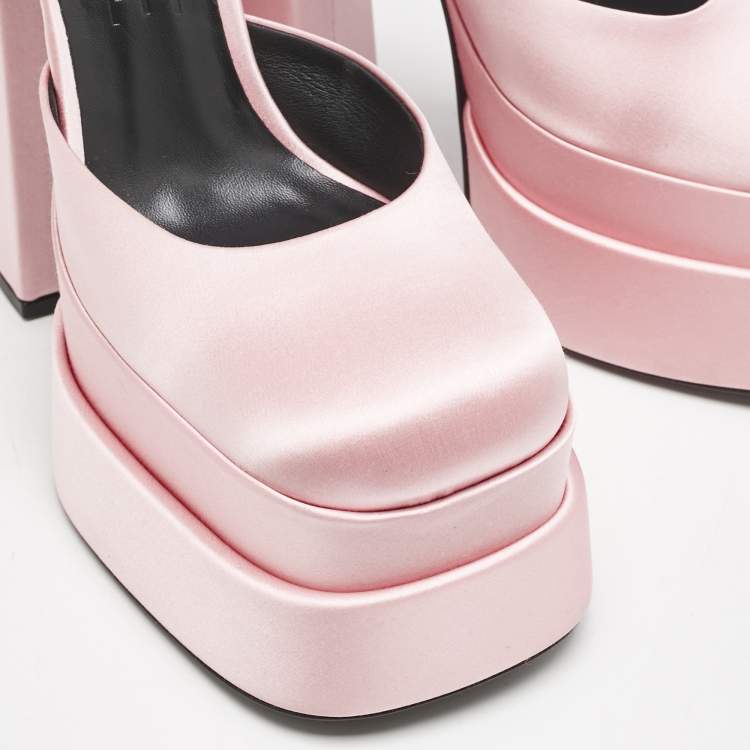 Pre Owned Versace Light Pink Satin Crystal Aevitas Platform Pumps Size 40