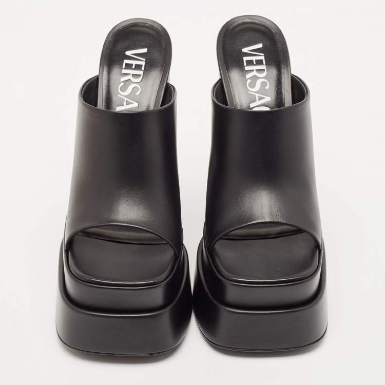 Pre Owned Versace Black Leather Aevitas Platform Mules Size 40