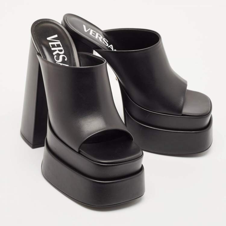 Pre Owned Versace Black Leather Aevitas Platform Mules Size 40