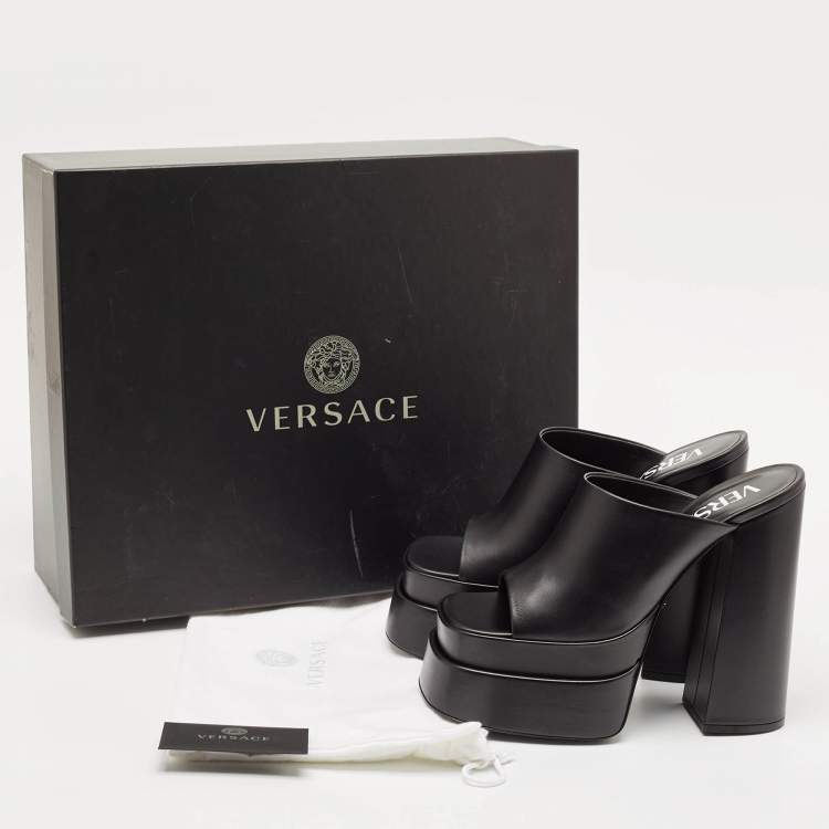 Pre Owned Versace Black Leather Aevitas Platform Mules Size 40